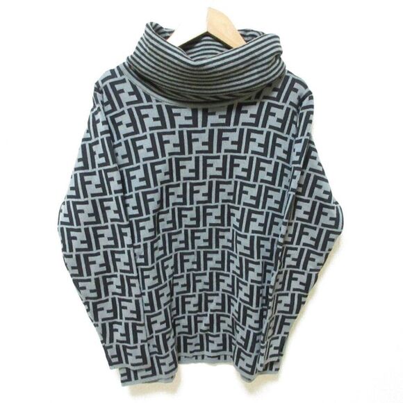 Fendi Vintage Gray & Black Zucca Monogram Wool Funnel Neck Sweater 4/6 US - Picture 2 of 6